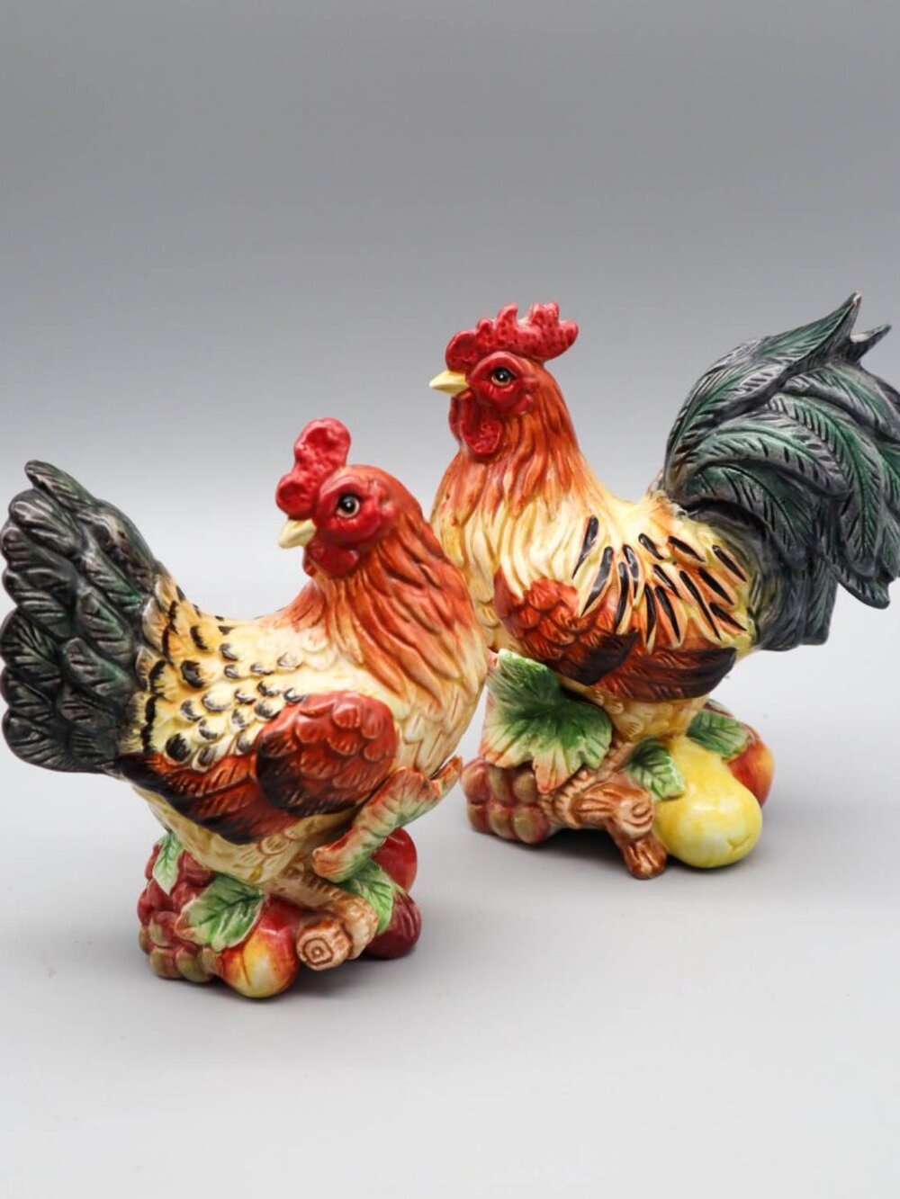 Vtg Fitz & Floyd Country Gourmet Figural Rooster Salt & Pepper Shakers Farmhouse